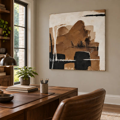 Umber Assembly: Minimalist Brown Abstract Wall Art — office frameless