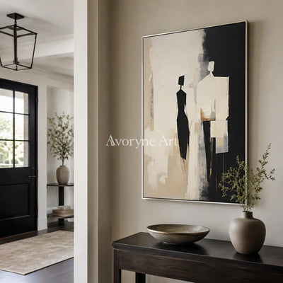 Between Figures: Minimalist Figurative Abstract Wall Art - entryway silver frame