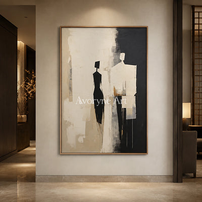 Between Figures: Minimalist Figurative Abstract Wall Art - hotel wood frame