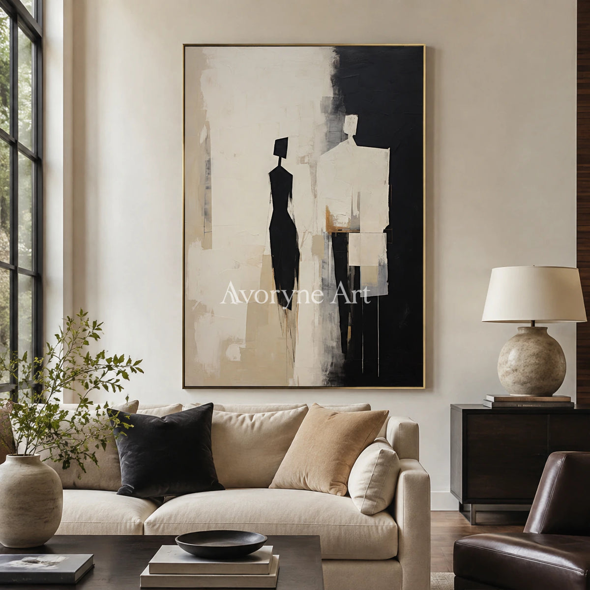 Between Figures: Minimalist Figurative Abstract Wall Art - living room gold frame