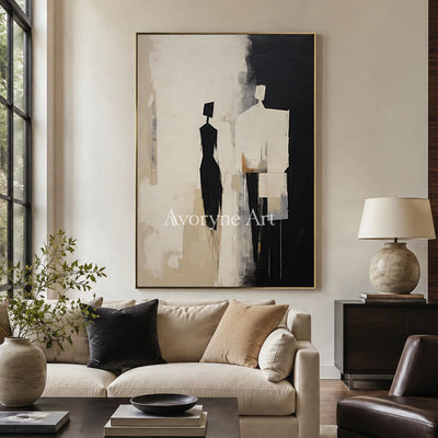 Between Figures: Minimalist Figurative Abstract Wall Art - living room gold frame