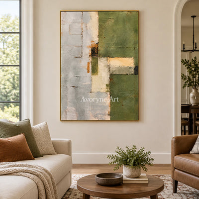 Olive Structure: Minimalist Green Abstract Wall Art — living gold