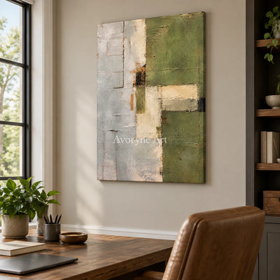 Olive Structure: Minimalist Green Abstract Wall Art — office frameless
