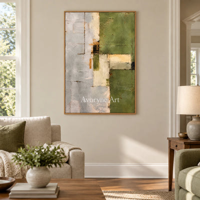 Olive Structure: Minimalist Green Abstract Wall Art — villa wood
