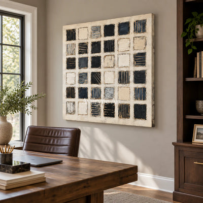 Checkered Pause: Minimalist Grid Abstract Wall Art — office frameless