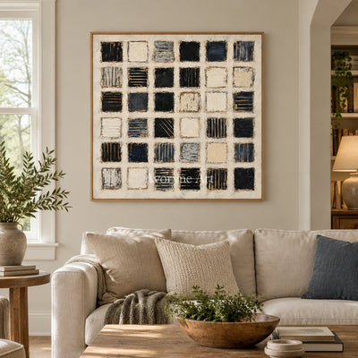 Checkered Pause: Minimalist Grid Abstract Wall Art — villa wood