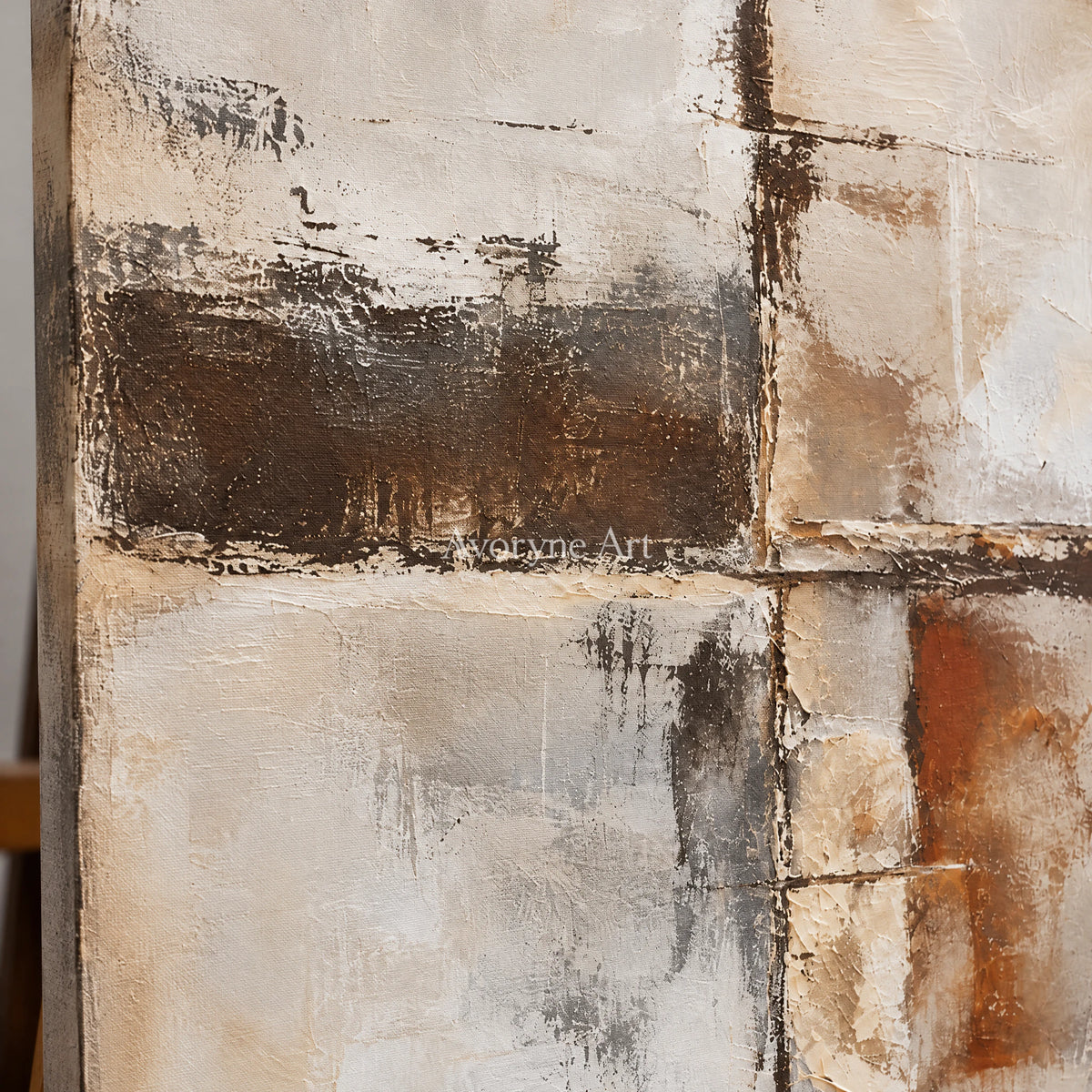 Worn Crossings: Minimalist Grid Abstract Wall Art — detail easel