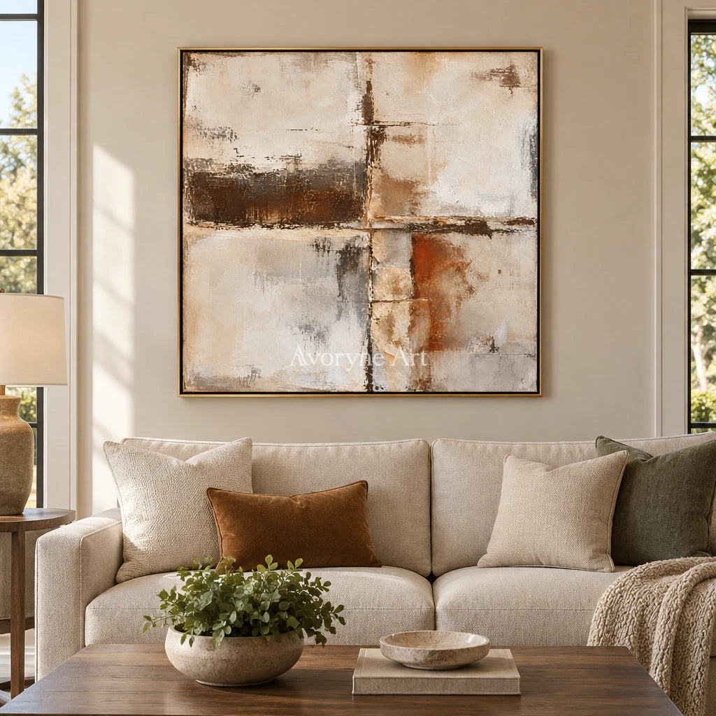 Worn Crossings: Minimalist Grid Abstract Wall Art — living gold
