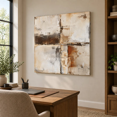 Worn Crossings: Minimalist Grid Abstract Wall Art — office frameless