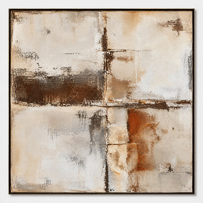 Worn Crossings: Minimalist Grid Abstract Wall Art — primary