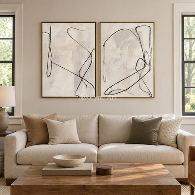 Paired Traces: Minimalist Line Art Diptych Wall Art — living gold