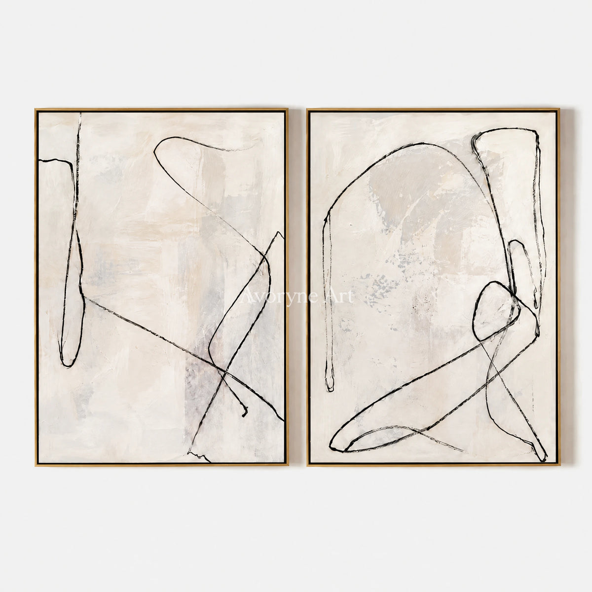 Paired Traces: Minimalist Line Art Diptych Wall Art — primary
