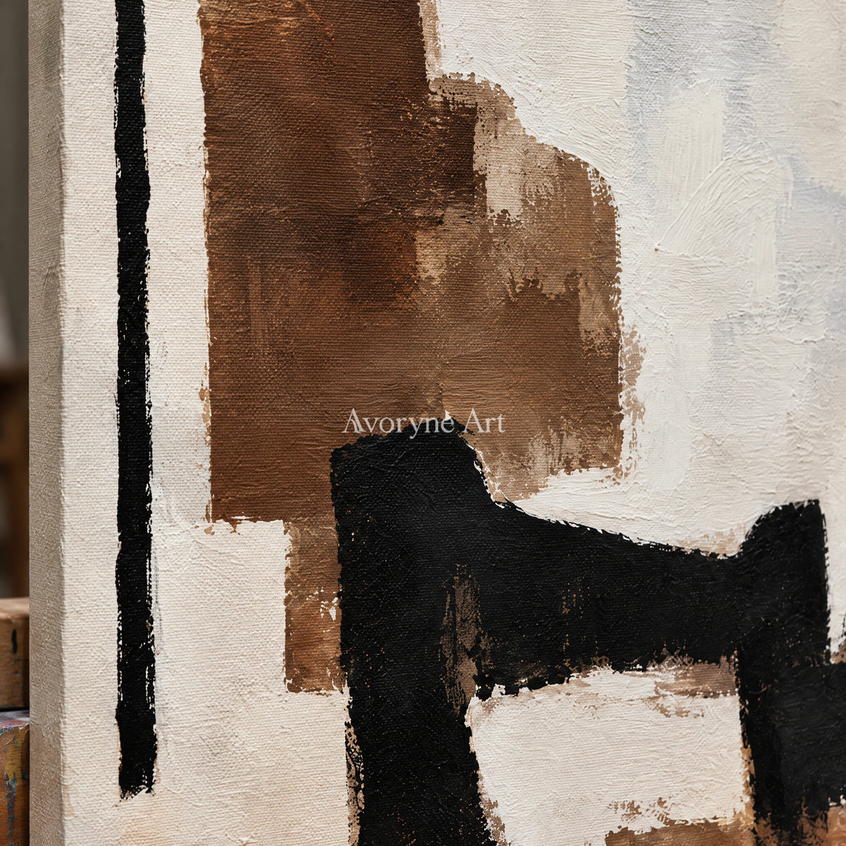 Earthen Pause: Minimalist Neutral Abstract Wall Art — detail easel