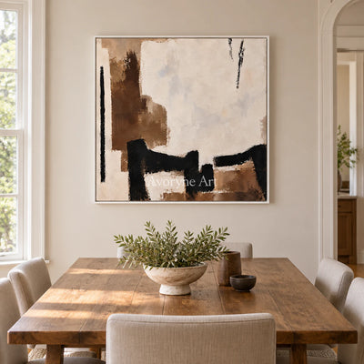 Earthen Pause: Minimalist Neutral Abstract Wall Art — dining white