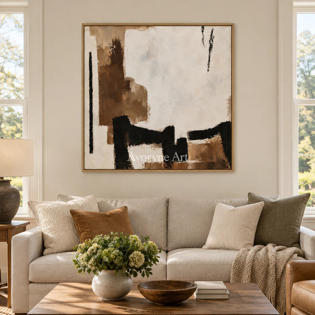 Earthen Pause: Minimalist Neutral Abstract Wall Art — villa wood
