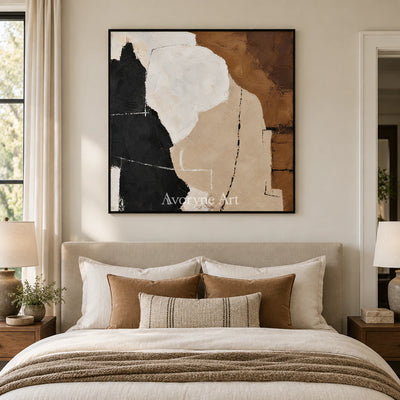 Clay Contour: Minimalist Neutral Abstract Wall Art — bedroom black
