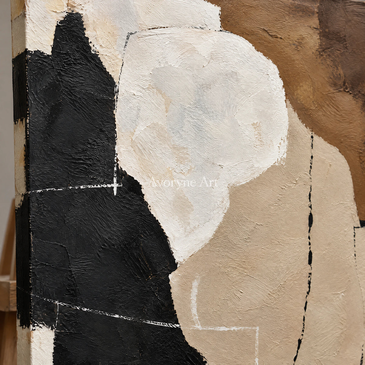 Clay Contour: Minimalist Neutral Abstract Wall Art — detail easel