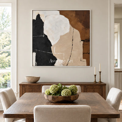Clay Contour: Minimalist Neutral Abstract Wall Art — dining white