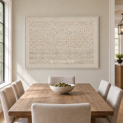 Quiet Glyphs: Minimalist Relief Panorama Wall Art — dining white