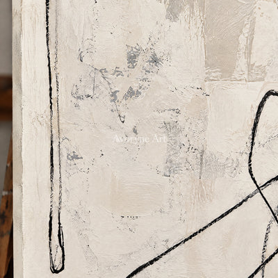 Quiet Orbit: Minimalist Textured Beige Line Wall Art — detail easel