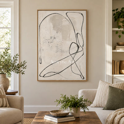 Quiet Orbit: Minimalist Textured Beige Line Wall Art — villa wood
