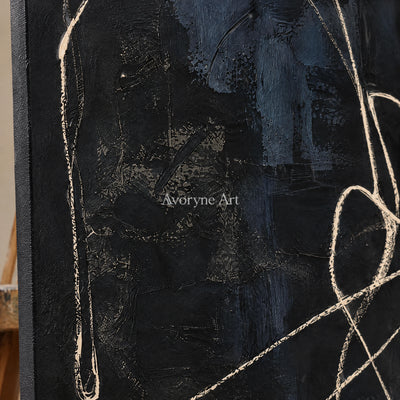 Night Orbit: Minimalist Textured Black Line Wall Art — detail easel