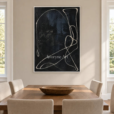 Night Orbit: Minimalist Textured Black Line Wall Art — dining white