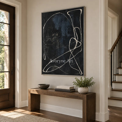 Night Orbit: Minimalist Textured Black Line Wall Art — entry silver