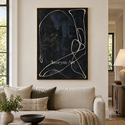Night Orbit: Minimalist Textured Black Line Wall Art — living gold