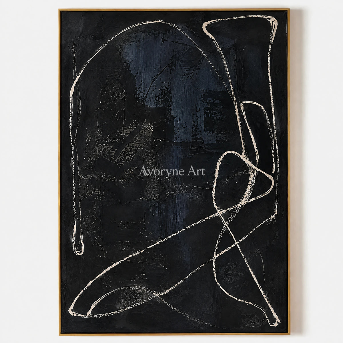Night Orbit: Minimalist Textured Black Line Wall Art — primary