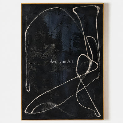 Night Orbit: Minimalist Textured Black Line Wall Art — primary