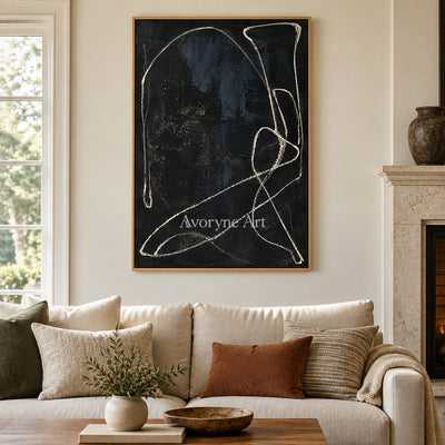 Night Orbit: Minimalist Textured Black Line Wall Art — villa wood