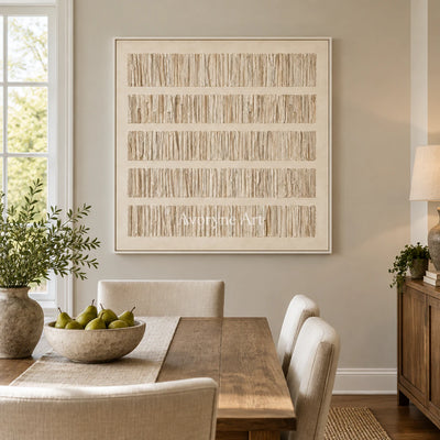Linen Cadence: Minimalist Textured Relief Wall Art — dining white