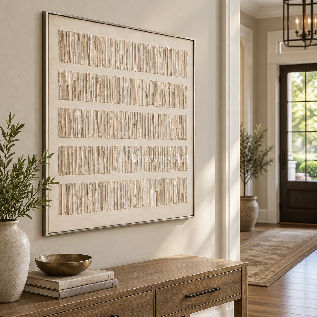Linen Cadence: Minimalist Textured Relief Wall Art — entry silver
