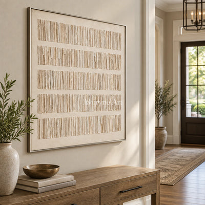 Linen Cadence: Minimalist Textured Relief Wall Art — entry silver