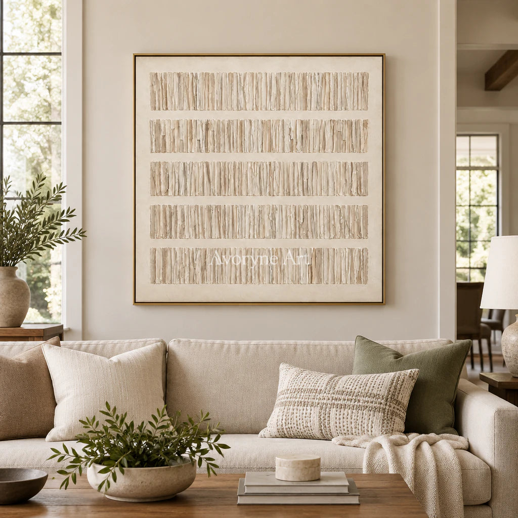 Linen Cadence: Minimalist Textured Relief Wall Art — living gold