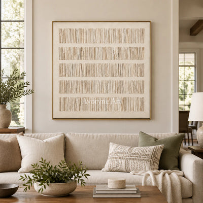 Linen Cadence: Minimalist Textured Relief Wall Art — living gold