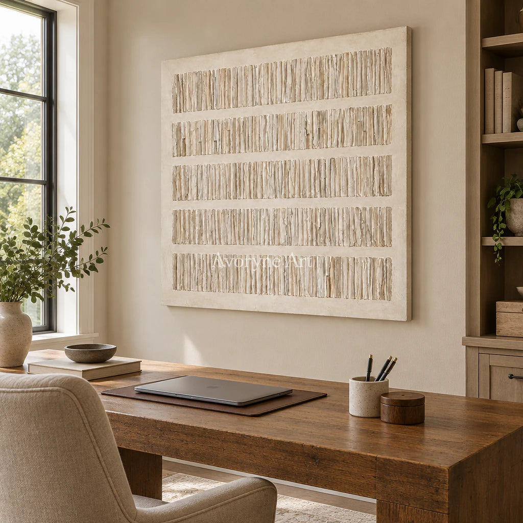 Linen Cadence: Minimalist Textured Relief Wall Art — office frameless