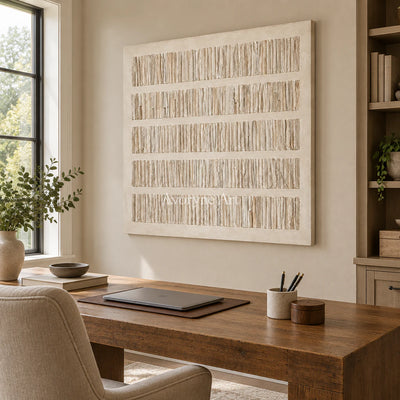 Linen Cadence: Minimalist Textured Relief Wall Art — office frameless