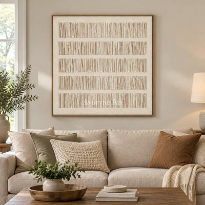 Linen Cadence: Minimalist Textured Relief Wall Art — villa wood