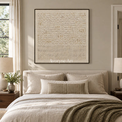 Ivory Script: Minimalist Textured Relief Wall Art — bedroom black