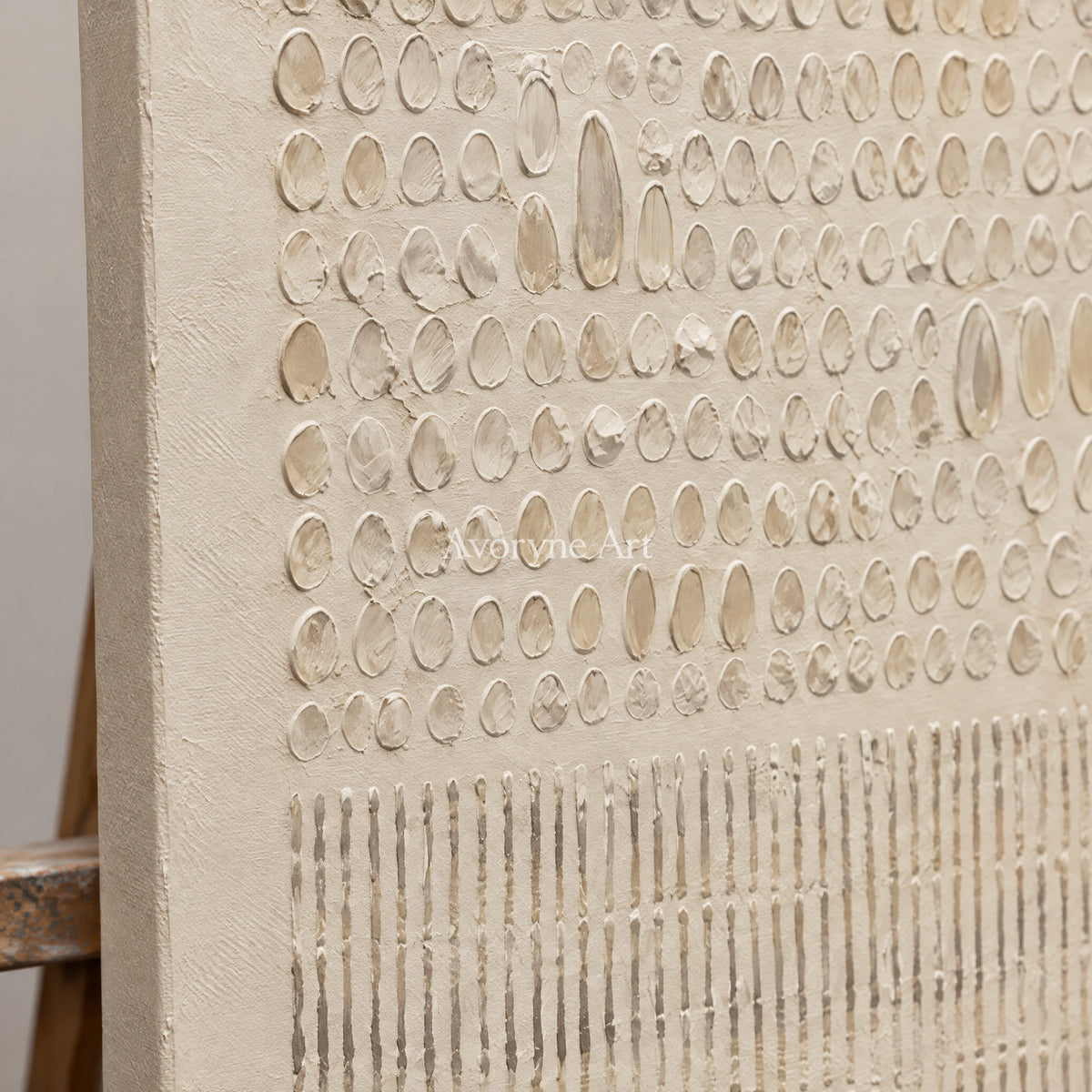 Ivory Script: Minimalist Textured Relief Wall Art — detail easel