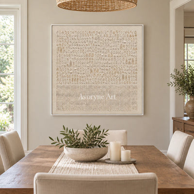 Ivory Script: Minimalist Textured Relief Wall Art — dining white