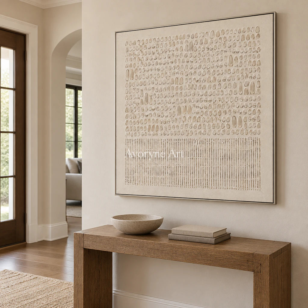 Ivory Script: Minimalist Textured Relief Wall Art — entry silver