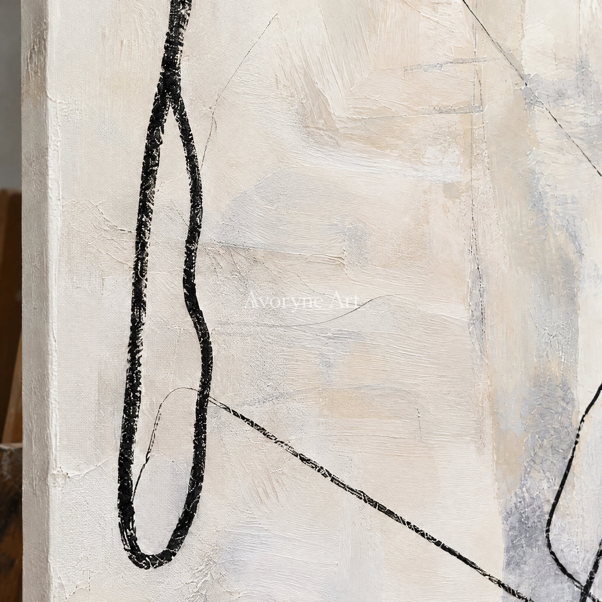 Open Trace: Minimalist Textured White Line Wall Art — detail easel