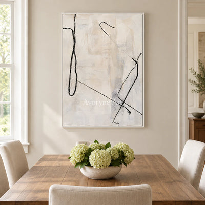 Open Trace: Minimalist Textured White Line Wall Art — dining white
