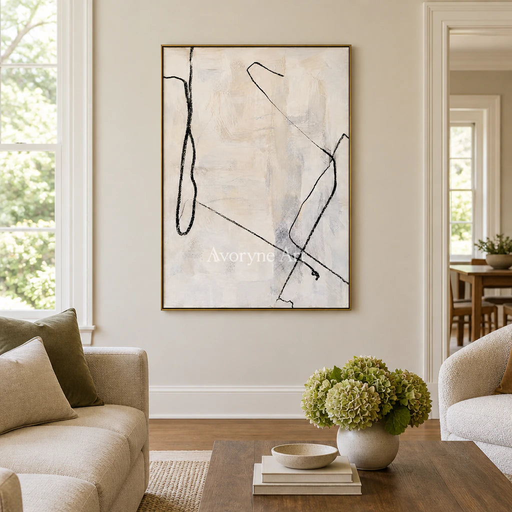 Open Trace: Minimalist Textured White Line Wall Art — living gold