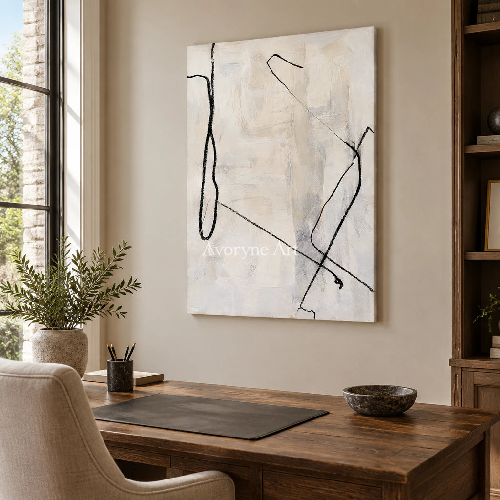 Open Trace: Minimalist Textured White Line Wall Art — office frameless