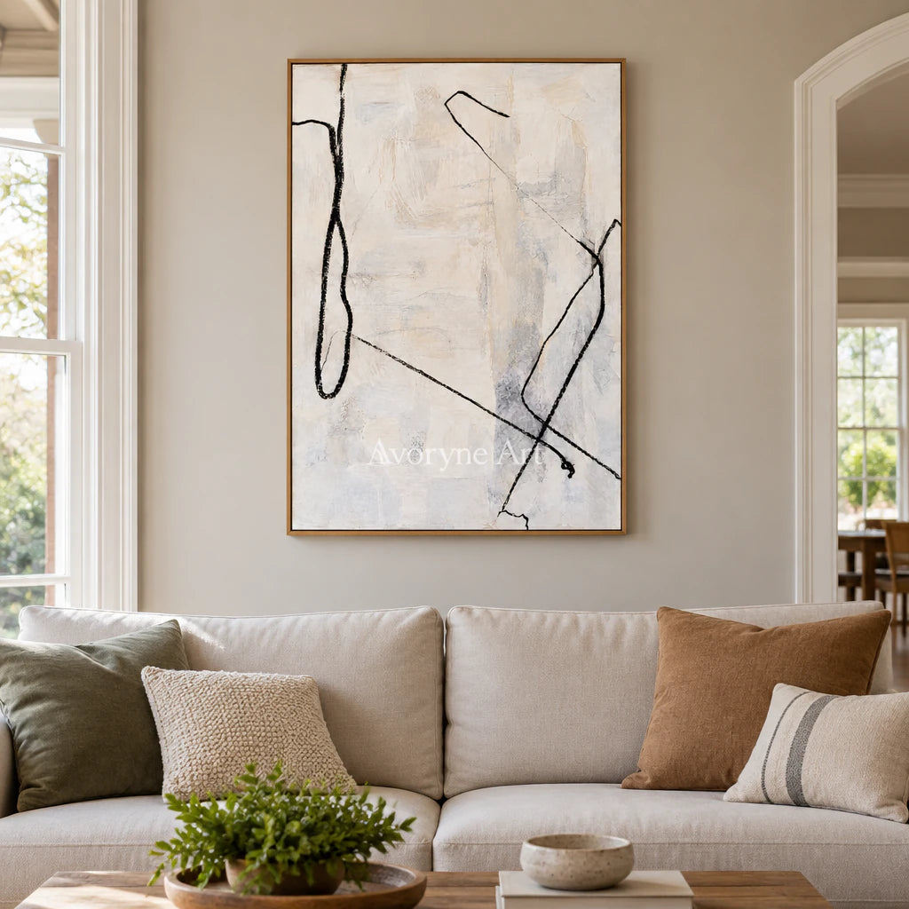 Open Trace: Minimalist Textured White Line Wall Art — villa wood