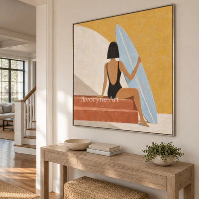 Sunlit Repose: Minimalist Yellow Figure Wall Art — entry silver